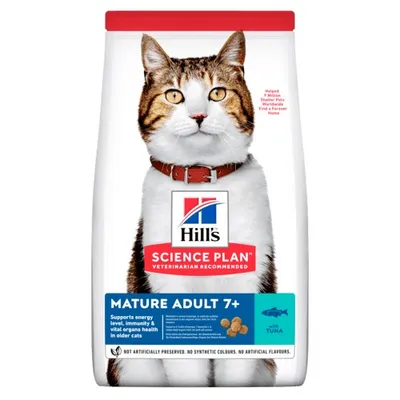 Hill's Science Plan Mature Adult 7+ with tuna, supports energy, immunity and vital organ health in older cats. No artificial preservatives, colours or flavours.