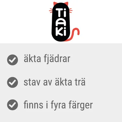 Tiaki. äkta fjädrar, stav av äkta trä, finns i fyra färger
