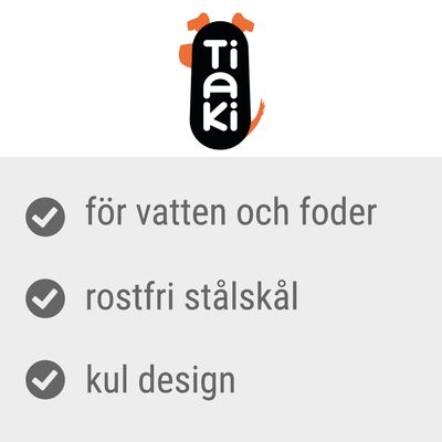 Tiaki. För vatten och foder, rostfri stålkål, kul design.