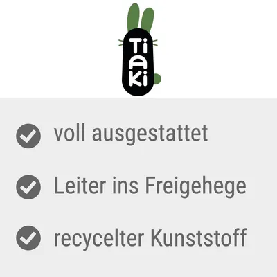 Tiaki. Voll ausgestattet, Leiter ins Freigehege, recycelter Kunststoff.