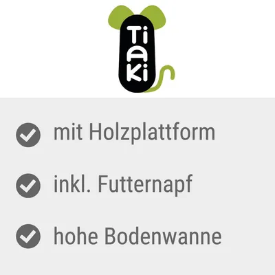 Tiaki. Mit Holzplattform, inkl. Futternapf, hohe Bodenwanne.