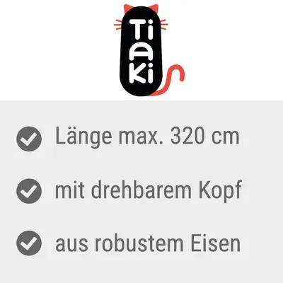 Tiaki. Länge max. 320 cm, mit drehbarem Kopf, aus robustem Eisen.