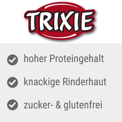 TRIXIE. hoher Proteingehalt, knackige Rinderhaut, zucker- & glutenfrei. Testo in tedesco.