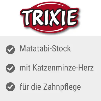 Trixie. Matatabi palčka z mačjo meto v obliki srca, za nego zob.