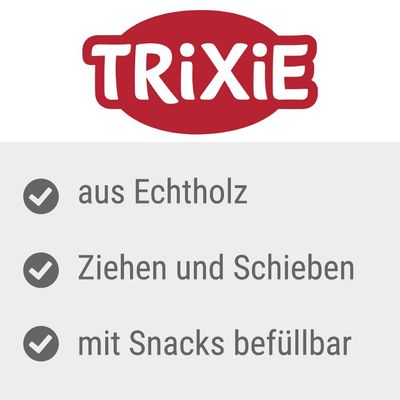 TRIXIE. Aus Echtholz, Ziehen und Schieben, mit Snacks befüllbar.