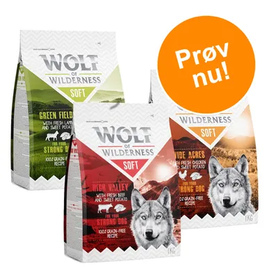 Wolf of Wilderness Soft hundefoder, varianter: Green Fields med lam og sød kartoffel, High Valley med oksekød og sød kartoffel, Wide Acres med kylling og sød kartoffel. Prøv nu!