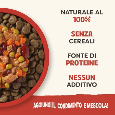 100% naturale, senza cereali, fonte di proteine, nessun additivo. Aggiungete la spezia e mescolate.