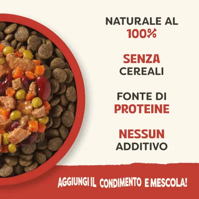 100% naturale, senza cereali, fonte di proteine, nessun additivo. Aggiungete la spezia e mescolate. 100% naturale, senza cereali, fonte di proteine, nessun additivo. Aggiungete la spezia e mescolate.