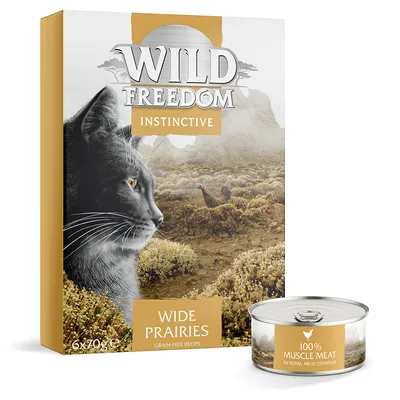 Wild Freedom Instinctive Wide Prairies, ricetta senza cereali, 6x70g. Lattina: 100% carne muscolare su tutta la percentuale di carne.