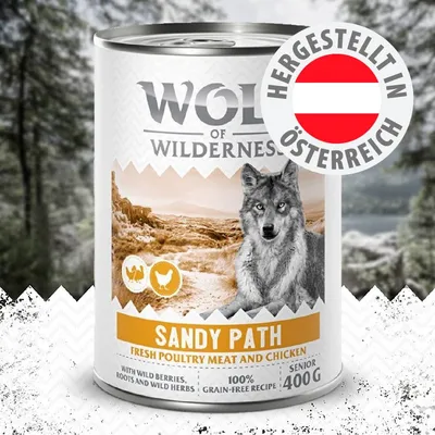 Wolf of Wilderness Sandy Path, Fresh Poultry Meat and Chicken, 100% grain-free Rezept, Senior, 400g, hergestellt in Österreich. Wolf of Wilderness Sandy Path, Fresh Poultry Meat and Chicken, 100% grain-free Rezept, Senior, 400g, hergestellt in Österreich.