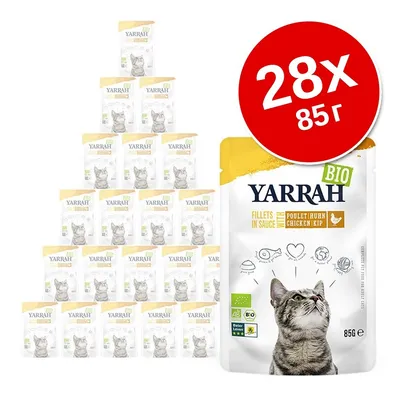 Yarrah BIO паучи для кошек с курицей, 28×85 г. На упаковке изображён кот и значки: курица, сердце, лист, сертификаты EU-BIO, AB, Beter Leven. Yarrah BIO паучи для кошек с курицей, 28×85 г. На упаковке изображён кот и значки: курица, сердце, лист, сертификаты EU-BIO, AB, Beter Leven.