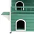 Grünes Holzhaus mit zwei Eingängen, Balkon und seitlicher Plattform. Geeignet für Haustiere oder als dekoratives Element.