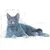 Illustration of a grey cat lying down, with measurement lines and sketch marks indicating dimensions or breed features.