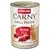 Animonda Carny Single Protein Adult Beef Pure. With taurine, 100% fresh ingredients, grain-free, Made in Germany. Tin with red label and image of raw beef and cat.