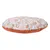 Coussin rond pour animaux, housse en tissu à motif chiens et fils rouges, bordure orange. Aucun texte ou marque visible.