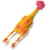 Jouet en forme de poulet jaune et rose, matière plastique, sans marque visible.
