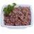 Bowl containing minced wet pet food garnished with a sprig of parsley, showing texture and serving suggestion.