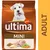 Paquet de croquettes pour chien Ultima affinity MINI ADULT, image d’un petit chien blanc, poulet, céréales, pois et carottes visibles sur l’emballage. Paquet de croquettes pour chien Ultima affinity MINI ADULT, image d’un petit chien blanc, poulet, céréales, pois et carottes visibles sur l’emballage.