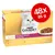 Purina Gourmet Gold Double Délice Luxe Mix, 48x85 g. Pachet cu sortimente: rață și curcan, vită și pui, pește oceanic cu spanac, iepure și ficat. Imagine cu pisică albă pe ambalaj. Purina Gourmet Gold Double Délice Luxe Mix, 48x85 g. Pachet cu sortimente: rață și curcan, vită și pui, pește oceanic cu spanac, iepure și ficat. Imagine cu pisică albă pe ambalaj.