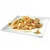 Chunks of meat with visible vegetables and sauce served on a white square plate. No brand or product name shown.