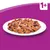 Assiette de bouchées en sauce sur fond violet, texte visible : 1+ dans un encadré blanc en haut à droite
