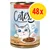 Catesse Yummmmeow! with beef, confezione da 48x400 g, illustrazione di gatto e piatto con bocconcini in gelatina, testo visibile: Jelly-cious!, no added sugar. Catesse Yummmmeow! with beef, confezione da 48x400 g, illustrazione di gatto e piatto con bocconcini in gelatina, testo visibile: Jelly-cious!, no added sugar.
