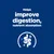 Helps improve digestion, nutrient absorption felirat angol nyelven, stilizált emésztőrendszer ikon kék háttéren