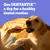 A dog receives a DENTASTIX. Text: One DENTASTIX a day for a healthy dental routine.