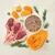 Ingredients: raw lamb meat, pumpkin pieces, rosemary sprigs and shell with crushed feed. Depiction of the product's natural ingredients.