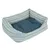Rechthoekig huisdierenbed met opstaande randen, blauw kussen en zigzagpatroon in blauw, groen en wit. Materiaal: stof. Rechthoekig huisdierenbed met opstaande randen, blauw kussen en zigzagpatroon in blauw, groen en wit. Materiaal: stof.