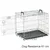 Metal wire crate with open door, removable tray at the base and two carrying handles on top. Text reads: Dog Residence 61 cm.