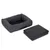 Dark grey pet bed with removable, padded cushion. Rectangular shape, suitable for small to medium-sized animals.