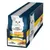 Purina Gourmet Perle, εκλεκτές λωρίδες σε σάλτσα, με κοτόπουλο. Συσκευασία με λευκό μακρύτριχο γάτο και σερβιρισμένη γατοτροφή.