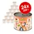 24 консерви по 200 г GranataPet DeliCATessen, етикет с котки, надпис 'Veal & Coney', произведено в Германия, без зърнени храни, съдържа сьомга и нар. Видими са всички кутии.