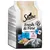 Sheba Fresh & Fine in Gelee, 6x50g. X2 mit Thunfisch, x4 mit Lachs. Certified sustainable seafood MSC. 100% recyclable paper. Billede af kat og foder på tallerken.