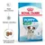 Royal Canin Puppy Mini 2–10 months, bild på valp, text: Starkt immunförsvar, Hjärnans utveckling, Anpassad storlek på foderbitarna, synliga foderbitar och förpackning.