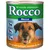 Rocco Menue hundmat, 800 g. Text på tyska: Mit wertvollen Kohlenhydraten. Rind mit Geflügel, Gemüse & Reis. Ikoner med text: unterstützt aktiven Stoffwechsel, glänzendes Fell, Kraft & Energie.