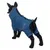 Hundemantel in Blau mit Aufdruck 'rukka', Reißverschluss am Rücken, schwarze Bündchen an den Beinen, präsentiert auf schwarzem Hundemodell. Hundemantel in Blau mit Aufdruck 'rukka', Reißverschluss am Rücken, schwarze Bündchen an den Beinen, präsentiert auf schwarzem Hundemodell.