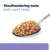 Spoonful of pet food with text: Mouthwatering taste pets can't resist.