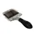 Silver brush with black metal bristles and ergonomic handle for coat care. Silver brush with black metal bristles and ergonomic handle for coat care.