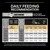 Daily feeding recommendation chart showing portion sizes by mother and puppy weight, age in months, and gestation or lactation stage. Includes daily portion calculator notice.