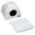 White, fluffy pet cave with round entrance and crown logo. Matching white cushion placed separately next to it.