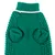 Green knitted jumper with white stripe on collar and openings for front legs.
