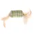 Jouet pour chat en tissu à motif quadrillé vert et jaune, forme cylindrique avec plumes beiges à chaque extrémité, matériaux visibles : tissu et plumes.