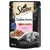 Sheba Selection In Sauce, mit Lachs au Saumon, sachet de 85 g avec plat de morceaux en sauce, logo MSC Certified Sustainable Seafood visible, image d’un chat gris sur le devant.