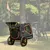 Количка за домашни любимци Nomad Tales с черен плат и оранжеви кантове, прозорци от мрежа, две големи колела и дръжка, паркирана до велосипед на открито.