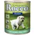 Lata de 800 g de Rocco Junior. Texto visível: Mit extra viel Vitaminen, Extra viel Kalzium +Ca, Gesundes Wachstum, Omega 3+6 Fettsäuren, Geflügel und Wild + Reis + Kalzium.