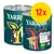 Lot de 12 boîtes Yarrah Chunks pour chien, visible : étiquette 'with chicken & beef', ortie & tomate, labels bio et Beter Leven, illustrations de chiens sur l’emballage.
