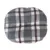 Round cushion with grey and brown check pattern, soft fabric.