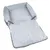 Graues, weiches Hundebett mit ausklappbarer Liegefläche und erhöhtem Rand. Material: Plüsch und Stoff.